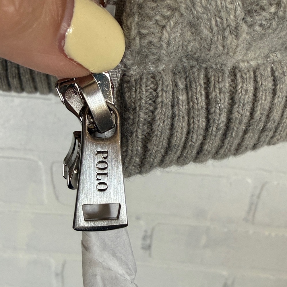 Polo Ralph Lauren Cable-knit wool and cashmere down jacket gray Size Large NWT - Picture 12 of 14